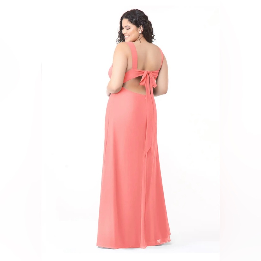 NWT Azazie Christiana size 16 coral tie back bow bridesmaid dress prom wedding